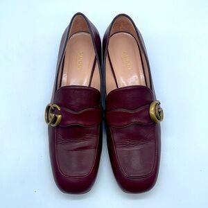 Gucci Burgundy leather Malaga Kid GG Marmont Loafers Vintage Bordeaux 37.5